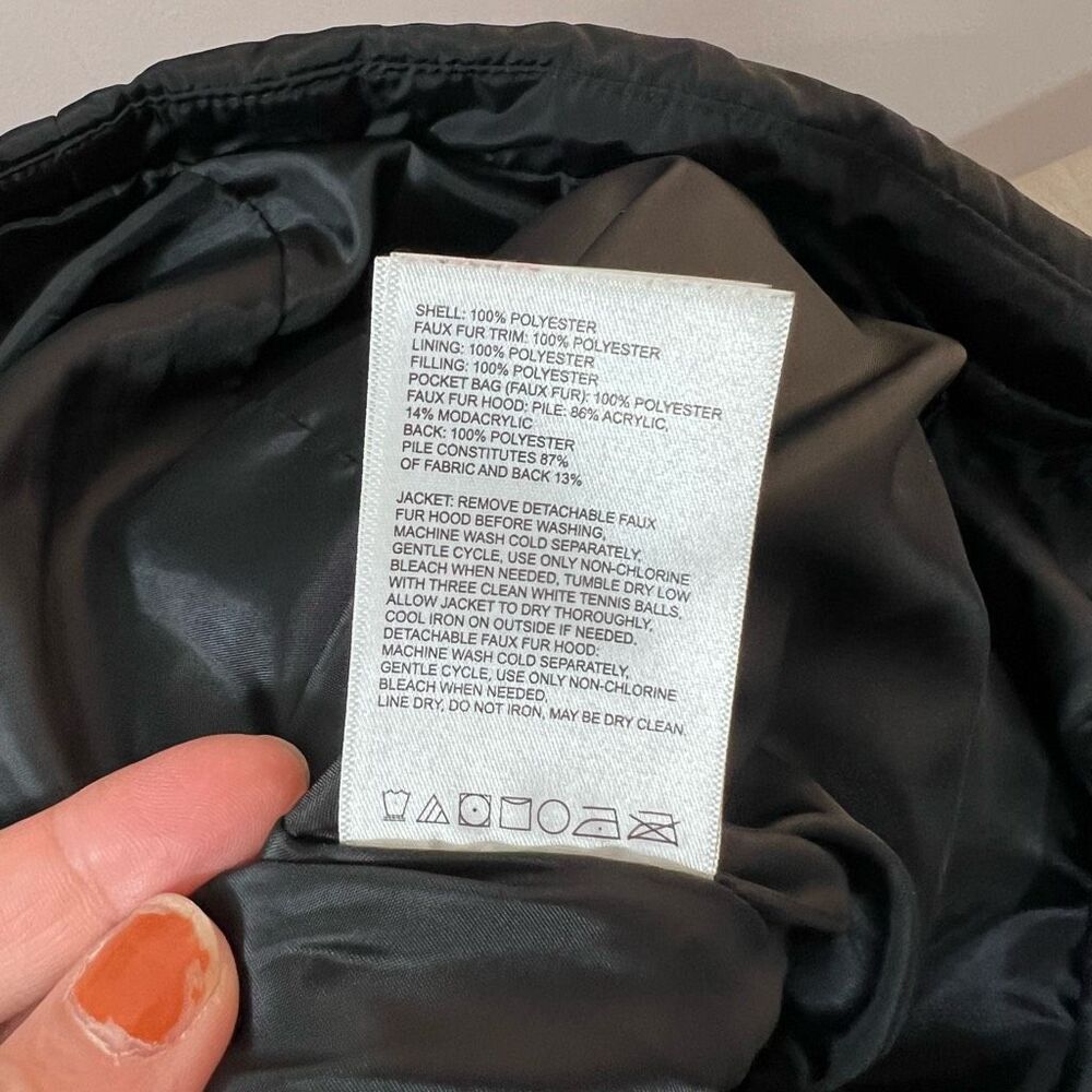 Laundry By Shelli Segal Black Detachable Faux Fur Hood Puffer Coat Size 2X - Picture 8 of 10